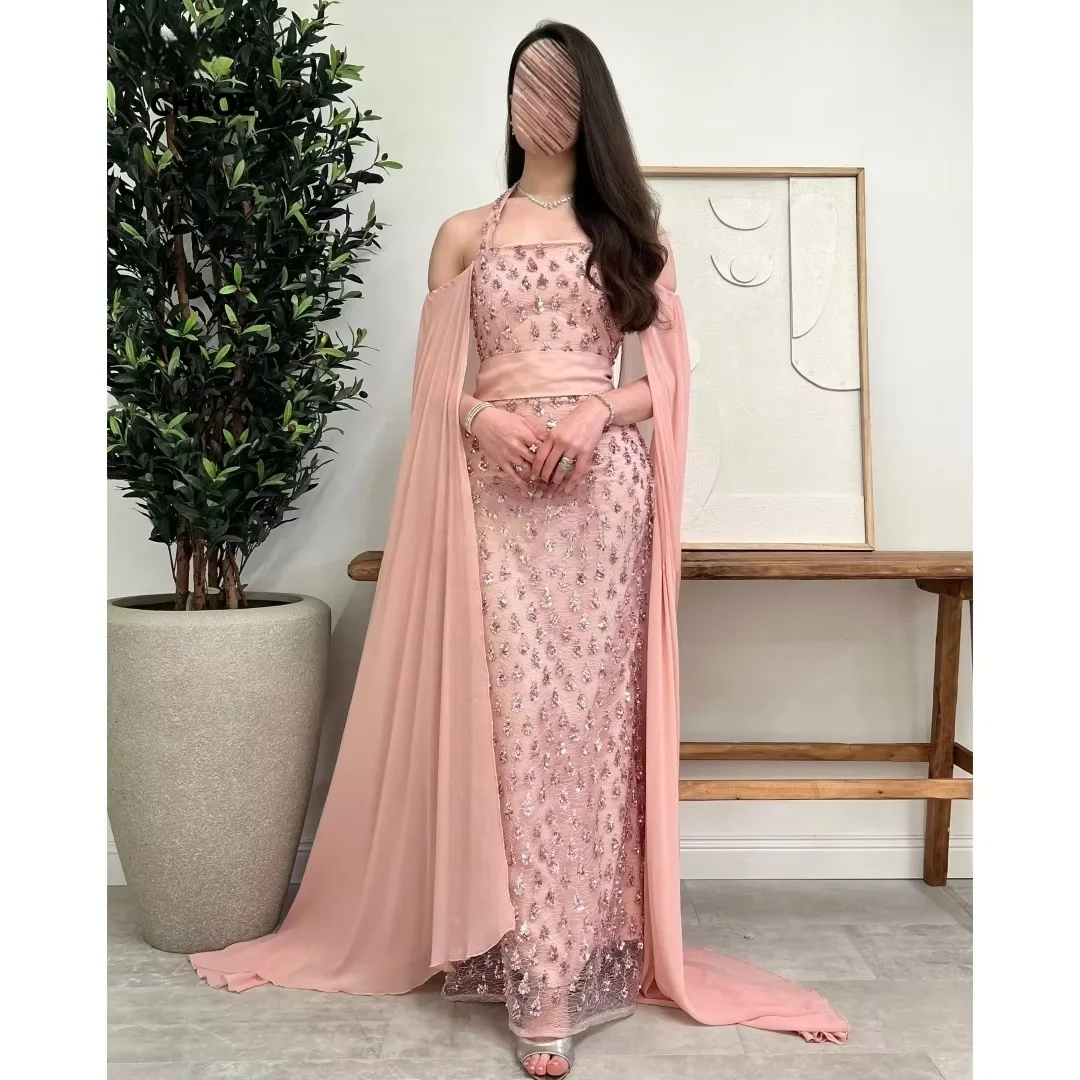 

Pink Evening Dresses Woman Elegant Woman Dress Mermaid Customized Luxurious Women's Evening Dresses for Special Occasions Shawl