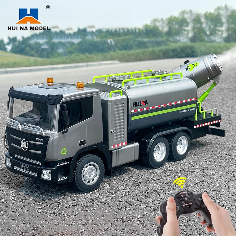 Huina Rc Truck Cars Remote Control Car 9-Channel Dust Suppression Spray Gun Sanitation Vehicle Cleaning Sprinkler Toys for Kid