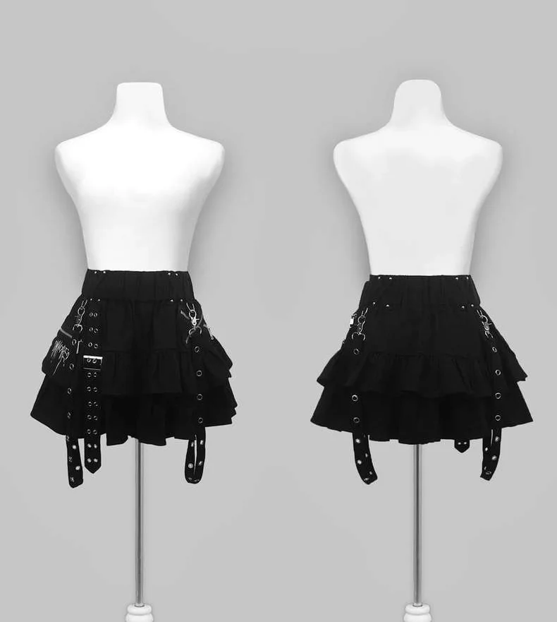 Japanese Mine Bandage Short Skirt New Summer Harajuku College Style Elastic Waist Subcuculture Y2K Girl Women\'s Cake Skirt