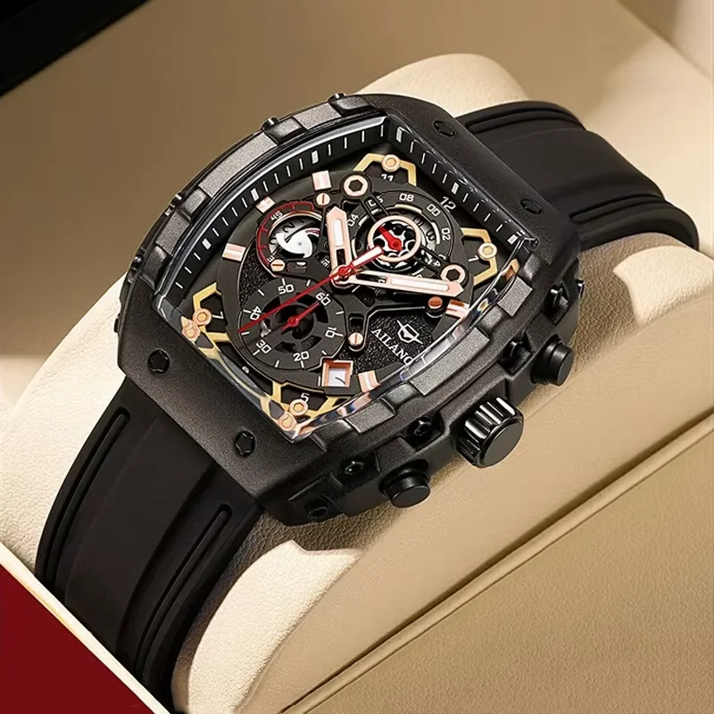 

AILANG Tonneau Automatic Movement Quartz Watches for Men New Tourbillon Waterproof Silicone Strap Mens Watch Reloj Hombre