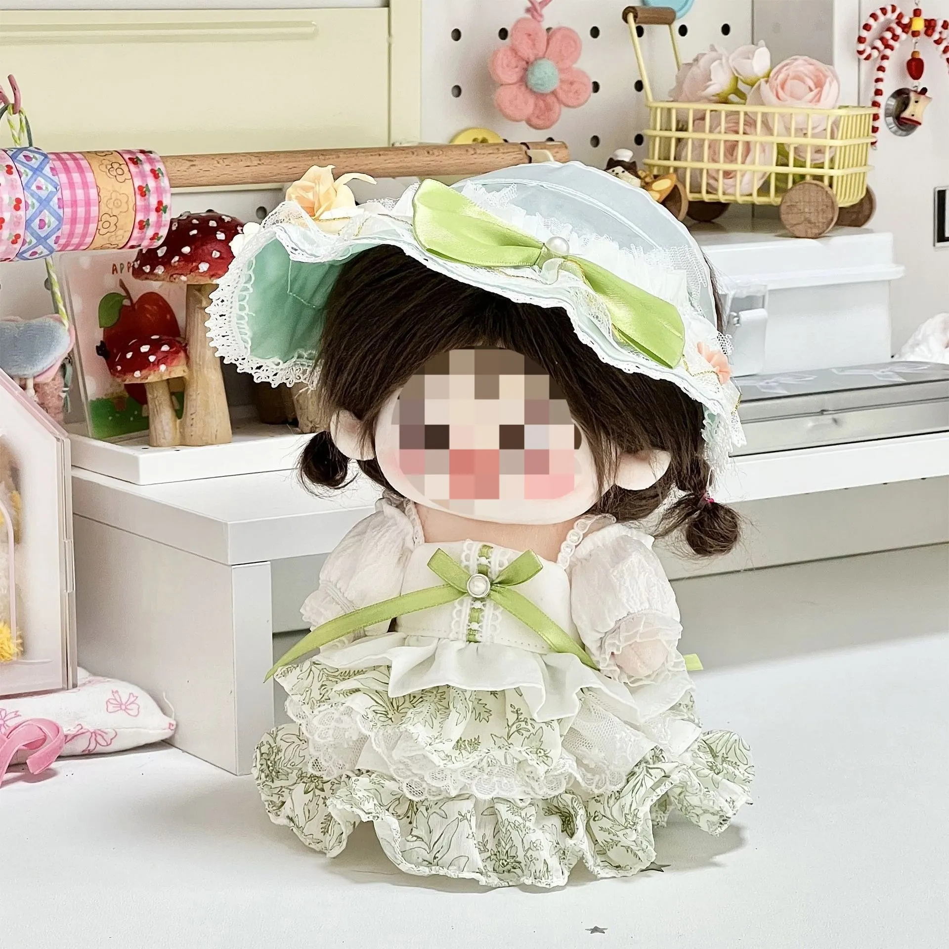 20cm cute cotton doll dress Princess dress doll green hat