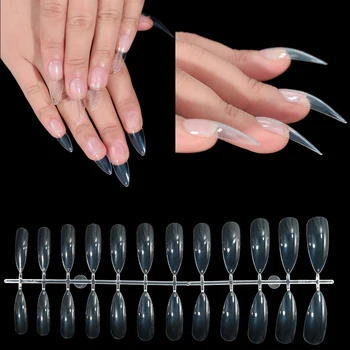 투명 스틸레토 아몬드 관 가짜 손톱, 짧은 중간 긴 아크릴 가짜 손톱, 곡선 얼굴 가짜 손톱 팁 익스텐션 시스템, 120 개 