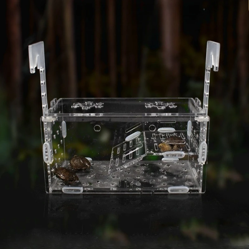Acrylic Turtle Terrarium Transparent Sun Drying Table Turtles Terrarium Multifunctional Hanging Breeding Box Turtle Tanks House