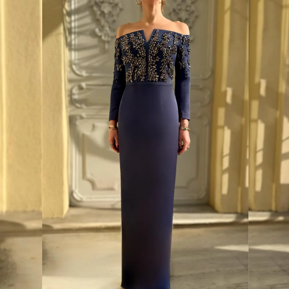 

Customized Grace Rhinestone Off-the-shoulder Straight Long Dresses Sparkle Evening Dress Bespoke Occasion Elegant Party Gown