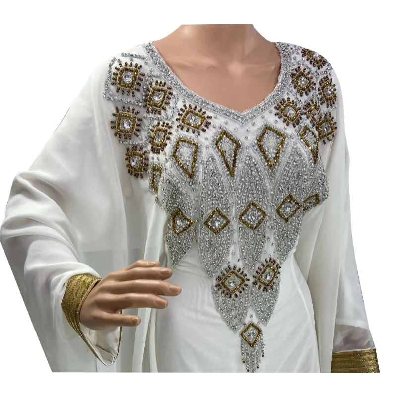 White Morocco Dubai Farasha Kaftan Large Event Performance of European and American Fashion Trend Clothing