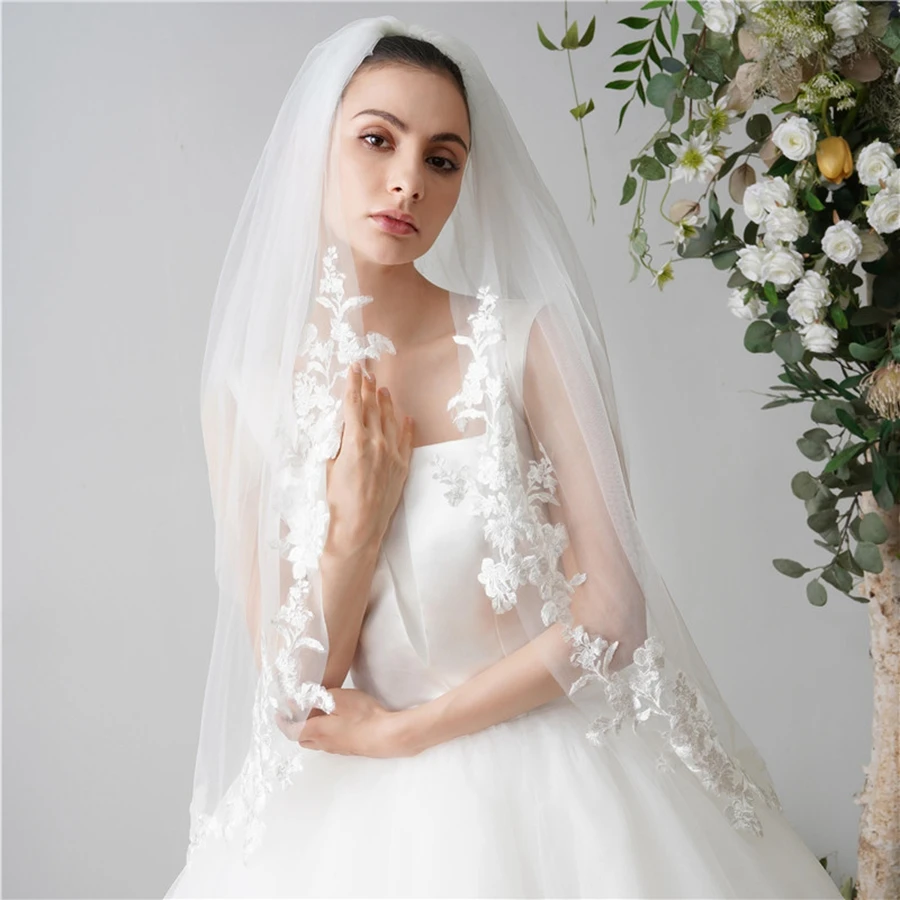 متوفر في المخزون حجاب زفاف قصير للعروس Velos de novia Mariage إكسسوارات الزفاف Welon matrimonio بودا حجاب الزفاف الأبيض العاجي