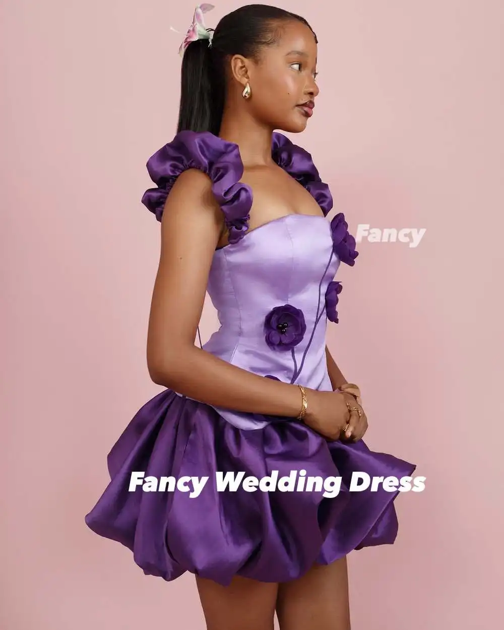 Vestido de noche rosa púrpura, Sexy, elegante, línea A, vestido de fiesta con Puff, Mini cuello cuadrado corto, vestidos para ocasiones formales personalizados