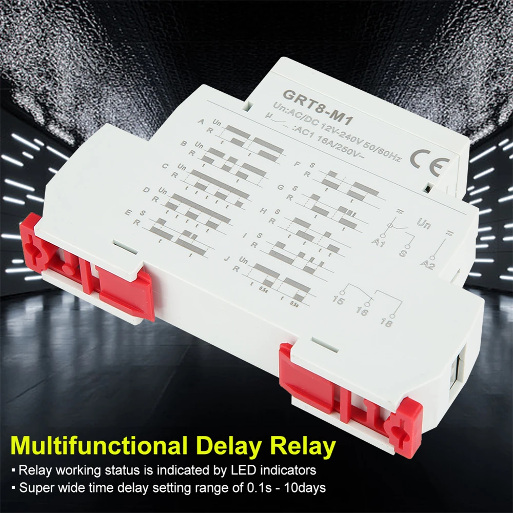 GRT8-M1 AC/DC 12V~240V Multifunctional Delay Time Relay with 10 Delay Functions Installed on DIN Rail