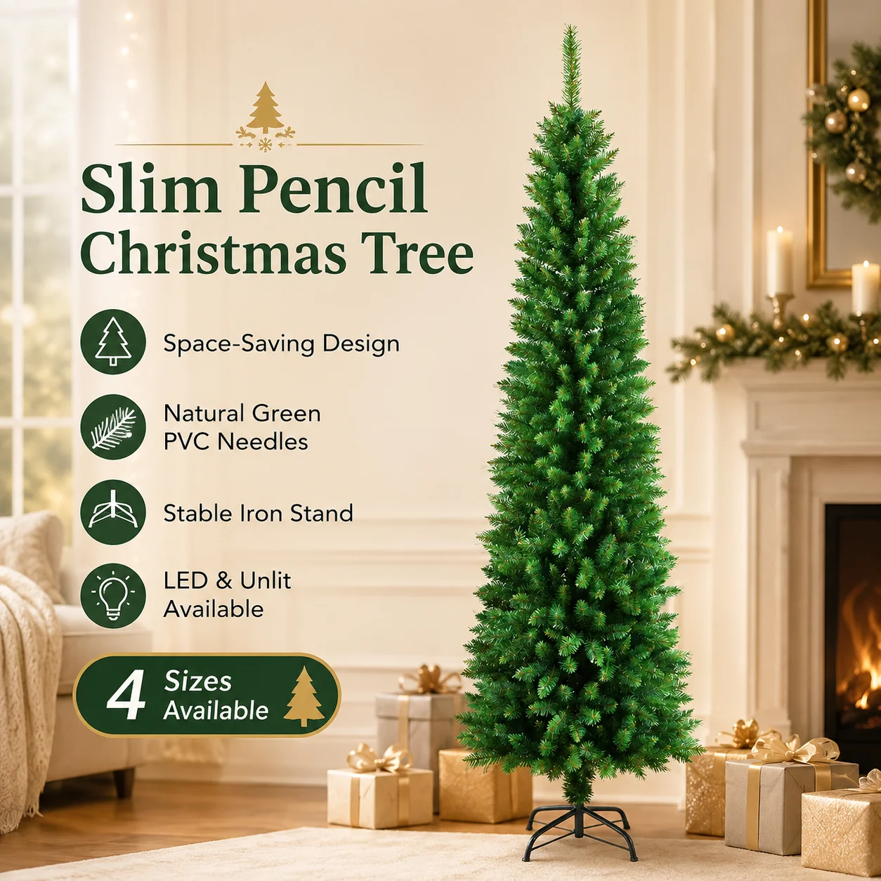Artificial Christmas Tree PVC Material Pencil Christmas Tree 120CM to 210CM Large Family Party Christmas Atmosphere Decorations