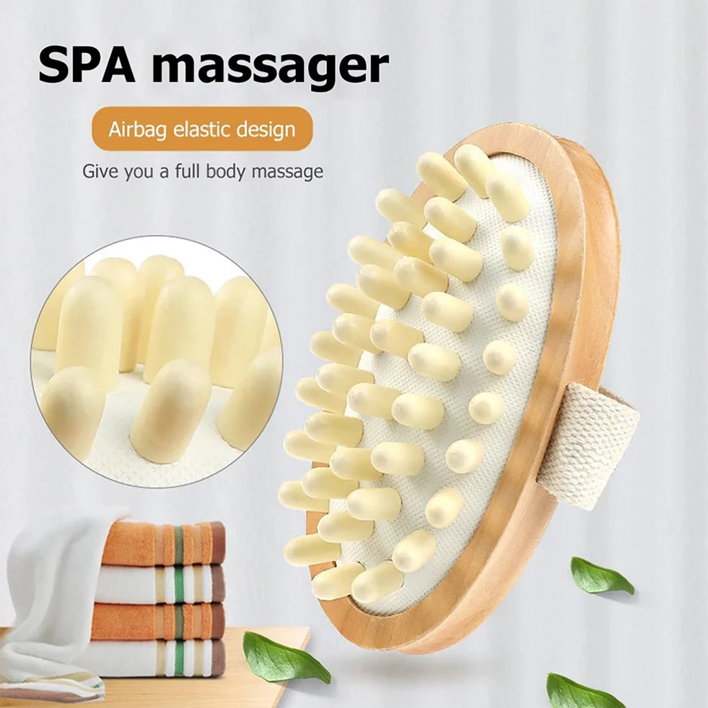 FITPERT 1PCS Hand-Held Wooden Body Brush Cellulite Reduction Portable Relieve Tense Muscles,Natural Wood Head Scalp Massage Tool