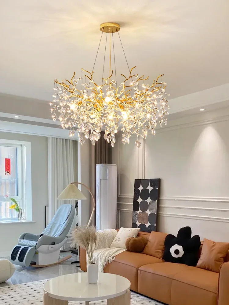 Modern Led Creative Branch Art Chandeliers French Luxury Living Room Crystal Pendant Lamp Restaurant Shop Commercial Lighting