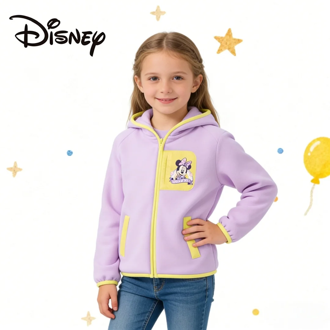 Disney Kinder Verdickte Kapuzenpullover Herbst Winter Plüsch Fleece Reißverschluss Strickjacke Mädchen Lila Weiche Bequeme Oberbekleidung