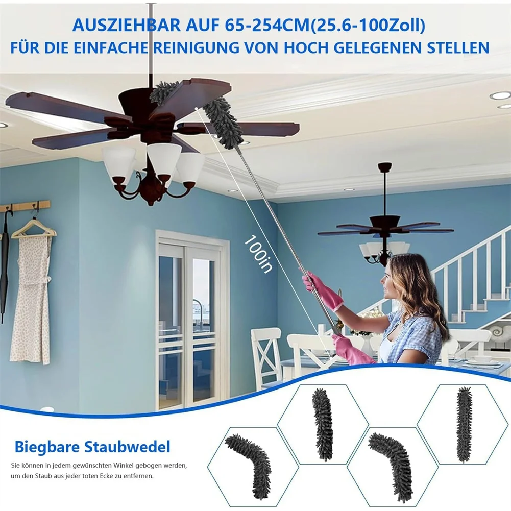 A78I Telescopic Washable Microfibre Duster,Long Extendable Up to 254 cm,Bendable Dust Catcher,for High Ceilings, Ceiling Fan
