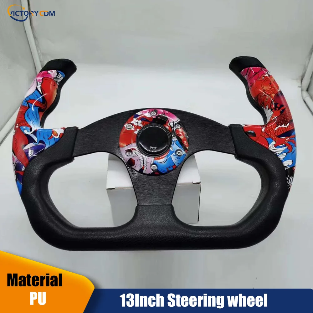 Modified Racing 13Inch 330mm Flat Drift Steering Wheel D-Type PU Universal