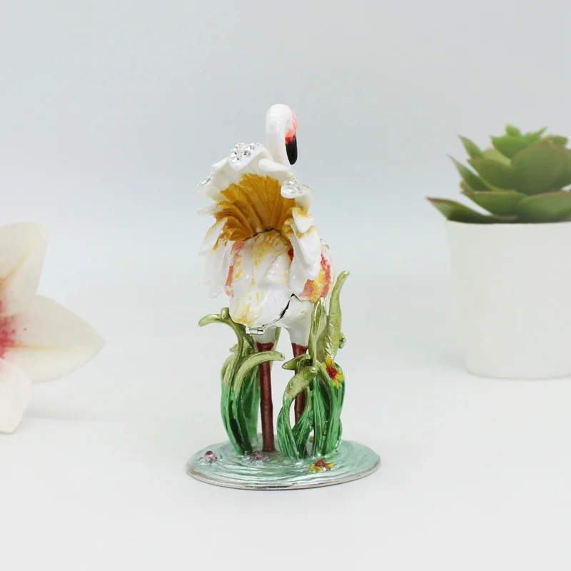 SHINNYGIFTS Flamingo Trinket Box Metal Enameled Bird Animal Figurines Collectable Wedding Jewelry Ring Holder Organizer