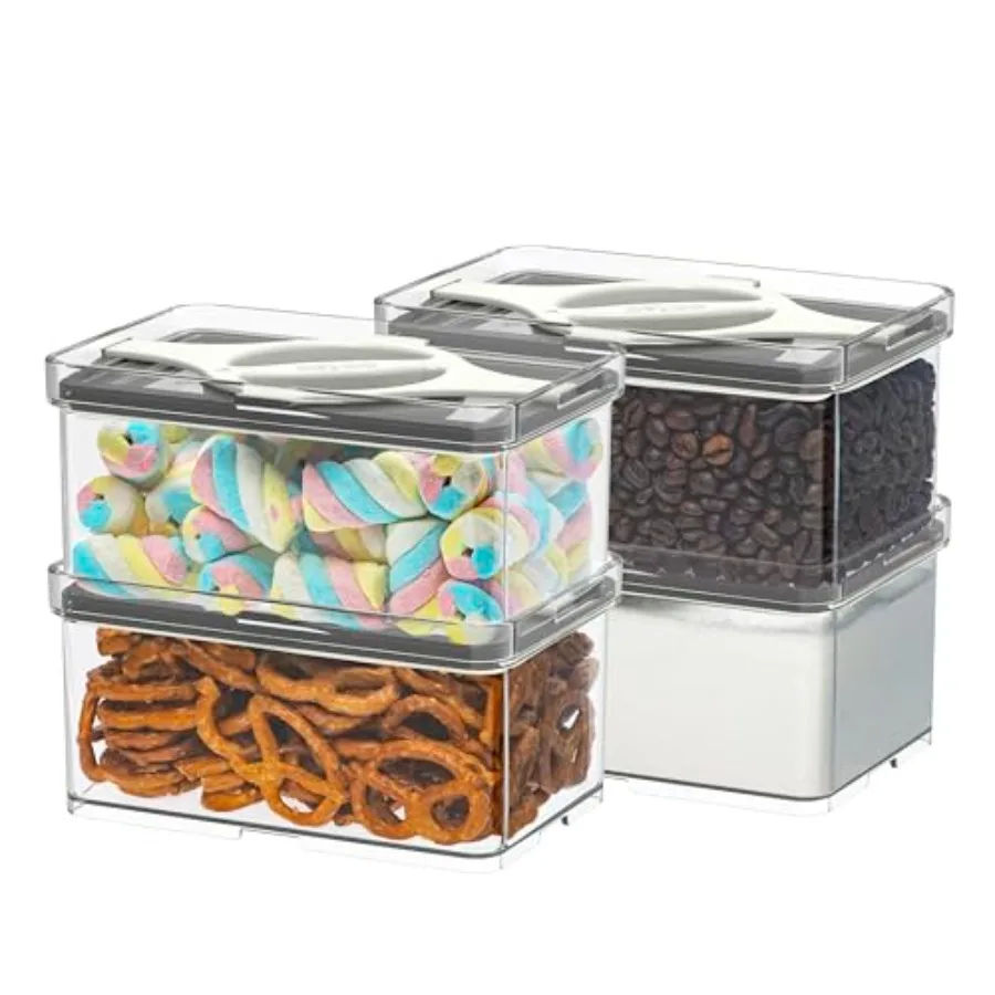 

4-Pack Small Pantry Containers, 0.8 QT/0.76 L Clear SAN Food Storage Canisters with Twist-Lock Lids, Stackable for Sugar, Tea B