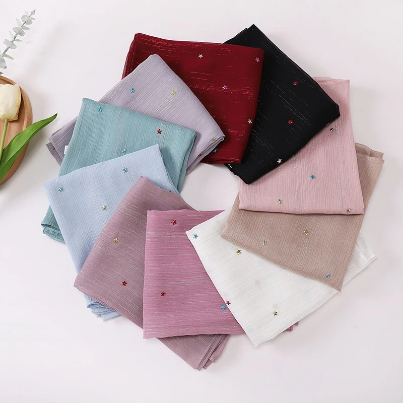 Muslim Chiffon Hijab Scarf for Women Solid Color Square Head Wrap Shawls Scarves Jersey Hijabs Islamic Turban Headband 175*70Cm view 2