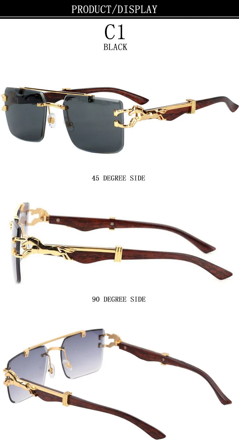 Holzmaserung Sonnenbrille Damen Trendy 2024 Randlose Sonnenbrille Herren Vintage Designer Mode-Brillen Lentes De Sol Mujer Zonnebril – Detail 16