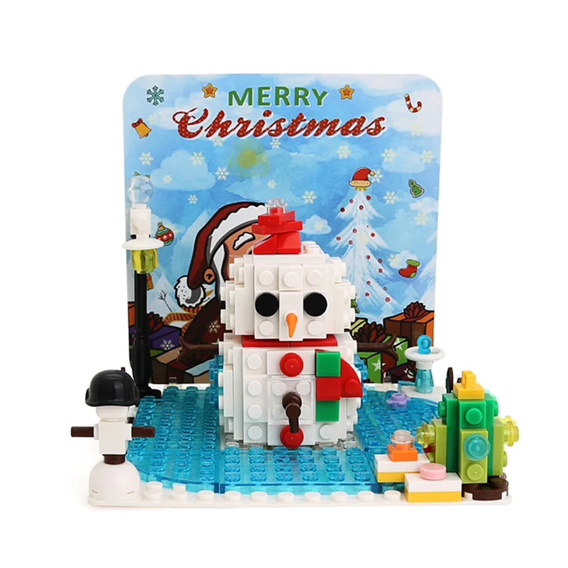 Moc natal pop-up cartão modelo bloco de construção pequena partícula montagem criativa brinquedo kit ornamentos para o presente do feriado do miúdo