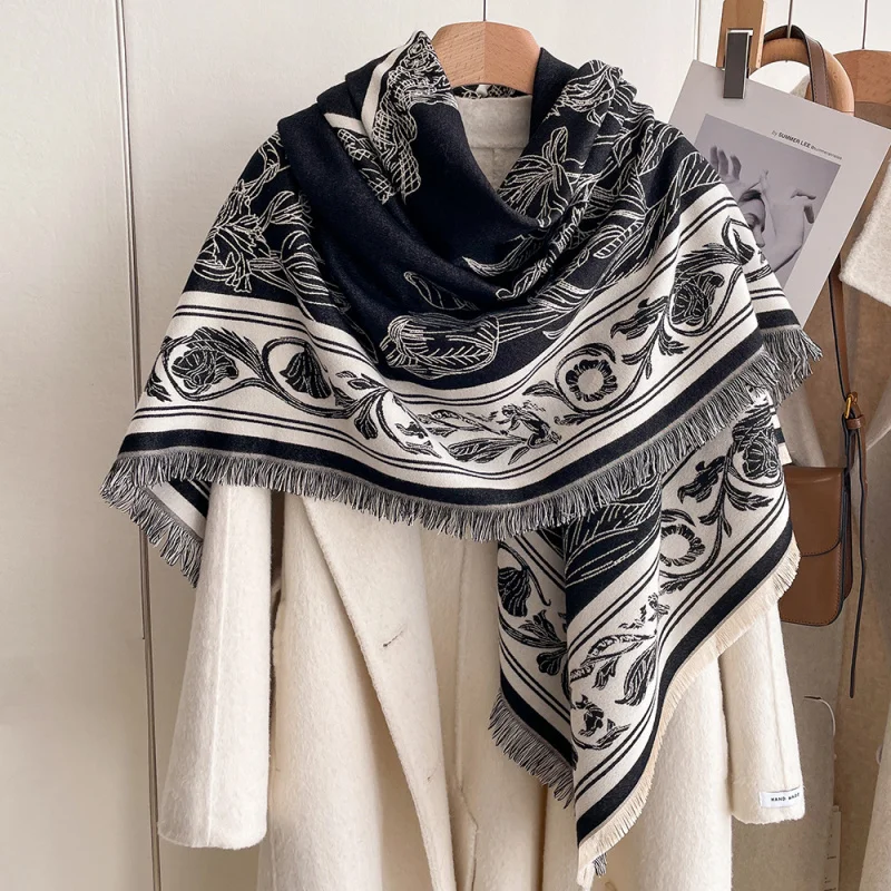 

New2024Elegant and sophisticated printed faux cashmere scarf women, warm winter shawl and large square scarf130*130