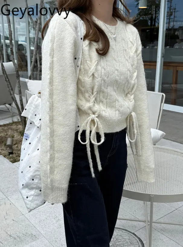 

Модные женские свитера с круглым вырезом, повседневные вязаные кофты с узором, осенне-зимние, в японском стиле, новые женские пуловеры