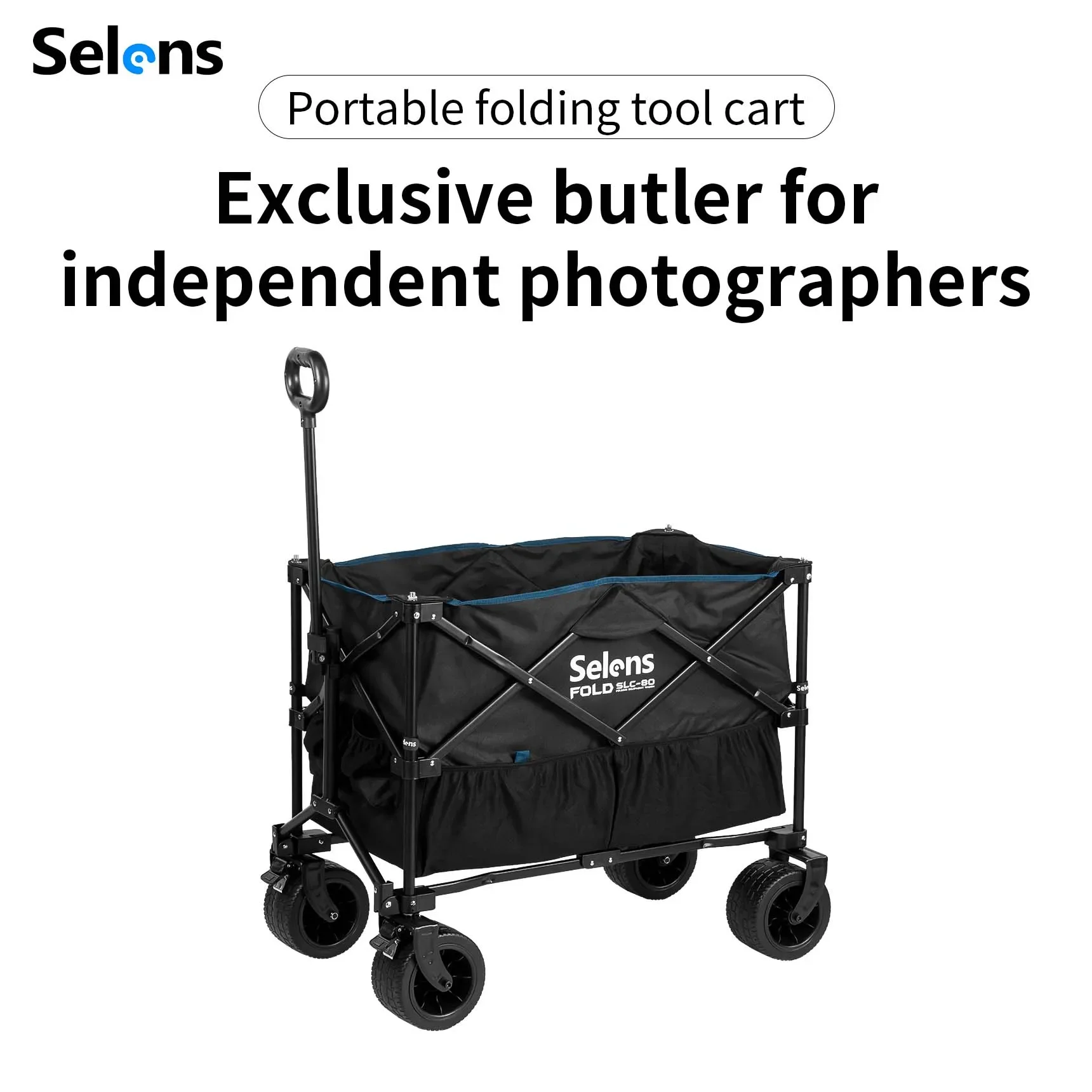 Selens Folding Camera Trolley Outdoor Cart Heavy Duty Big Wheel Storage Bag for Beach Photography  Camping Picnic Beach