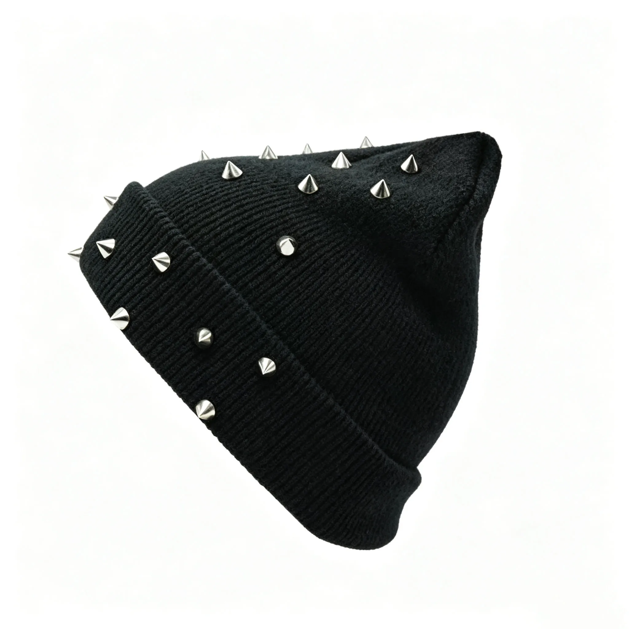 1Pc Men Punk Rivet Beanie Hat,Goth Gothic Skull Caps Winter Warm Knitted HeadCap for Men Women,Suitable for Street Daily Wear