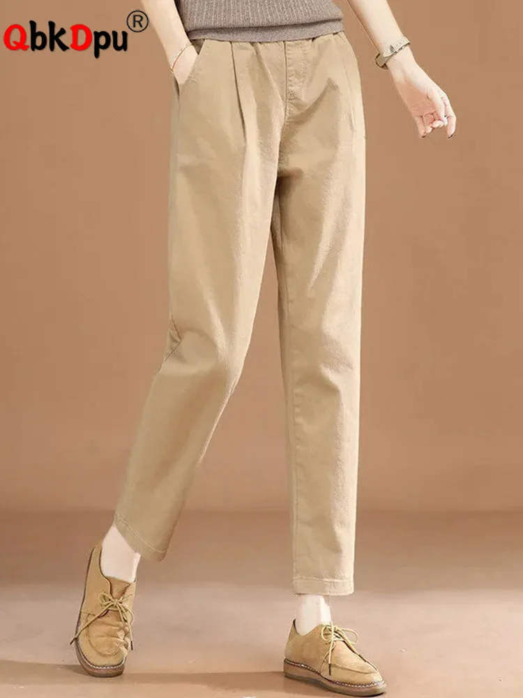 

Vintage High Waist Ankle-length Pants Spring Korean Cotton Trousers Baggy Straight Harem Pantalones Fashion Streetwear Pantalon