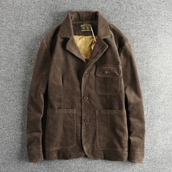 2025 Spring and Winter New American Retro Corduroy Casual Blazers Men's Simple 100% Cotton Heavyweight Street Loose Suit Jacket