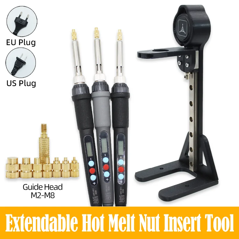 Heat Set Insert Tool Kit M2-M8 Soldering Iron Tip Brass Thread Insert Nuts Hot Melt Plastic for 3D Printing Printing Inserts