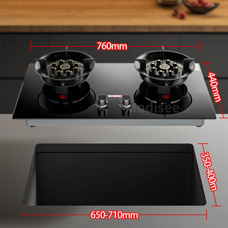 Dual-Use Gas Panels Gas Cooktop Stove Dual Head 4.8-8.5KW Kitchen Embedded Natural Gas/LPG Timing Stove Home Cooker Desktop