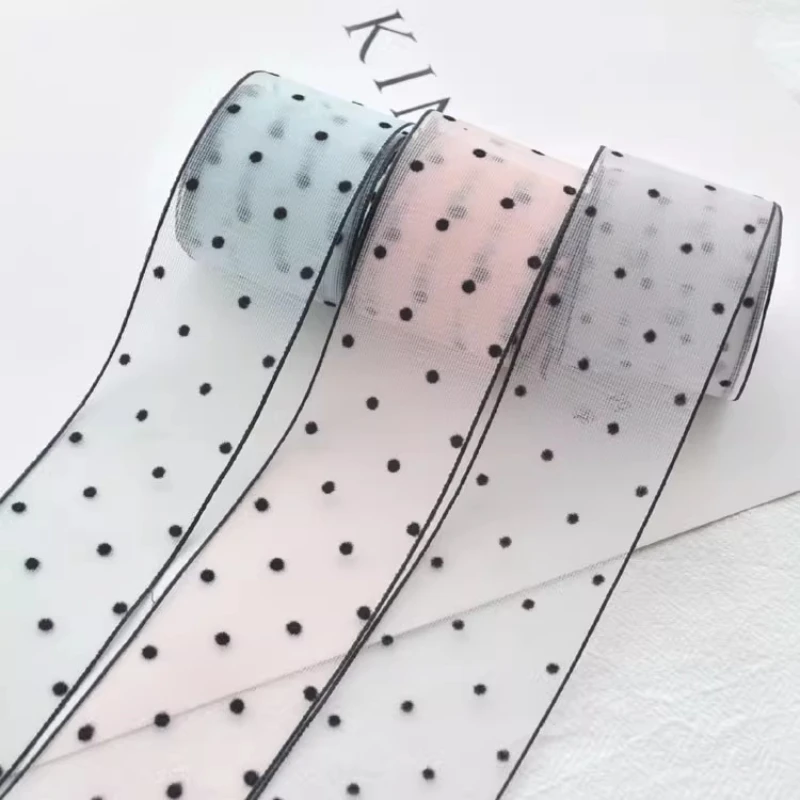 5 متر/وحدة 25 مللي متر/38 مللي متر نقطة سوداء الأورجانزا شريطة من الدانتيل Craft بها بنفسك الحرفية لتعبئة القوس الملابس الخياطة ملحق عيد الميلاد الشيفون الشريط