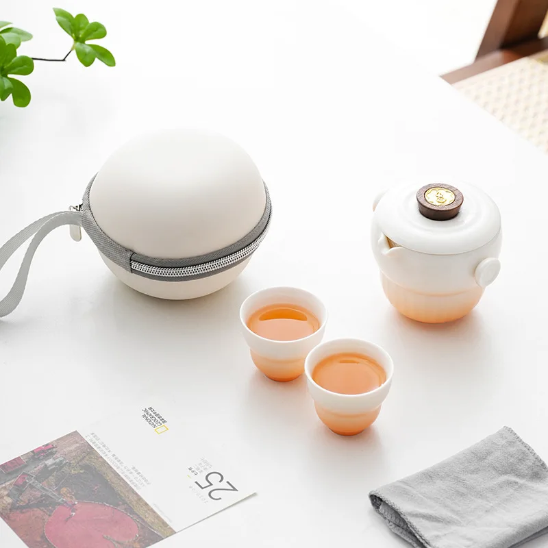 

Mid-Autumn Festival ceramics with souvenirs, simple outdoor travel tea set, one pot and two cups of portable camping teapot