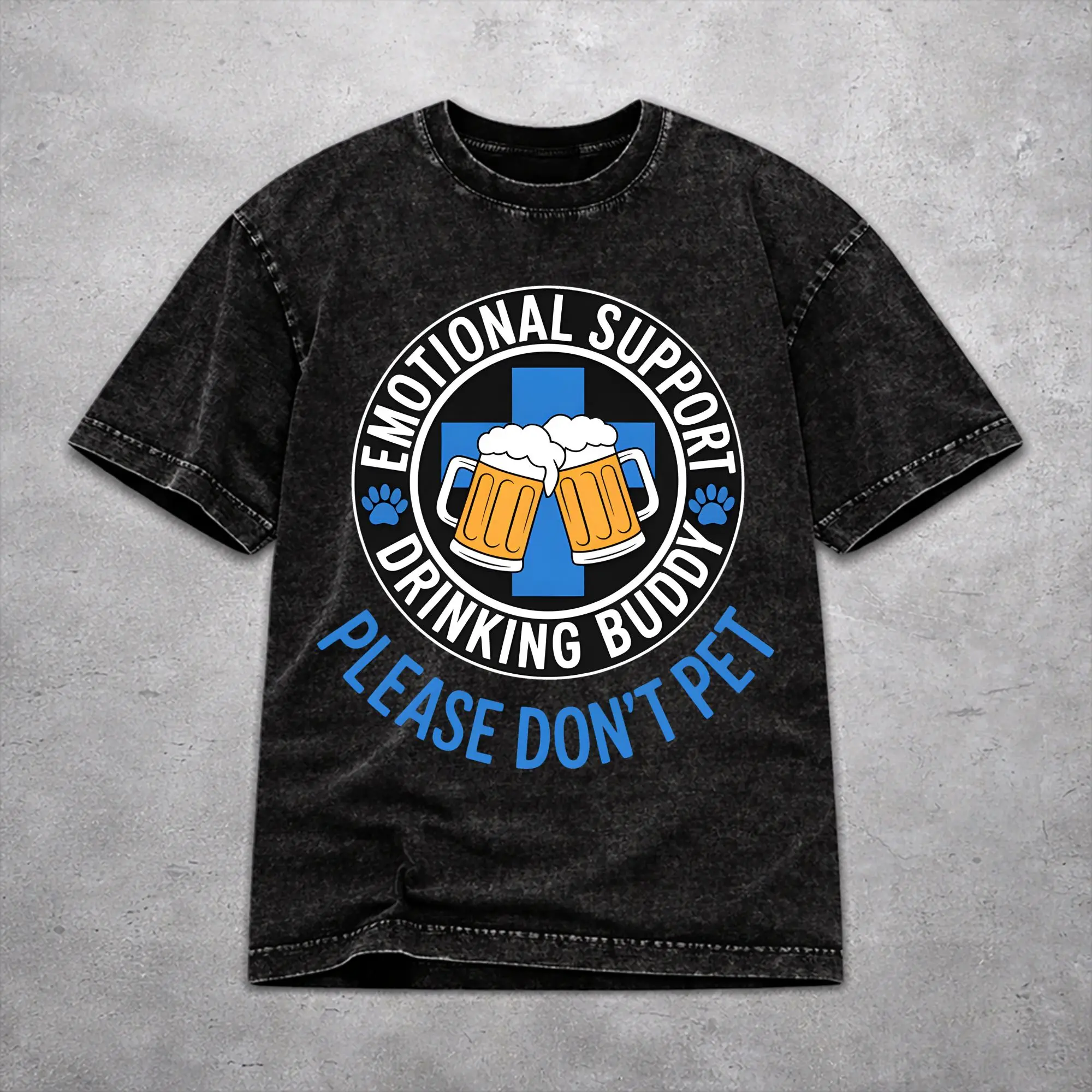 Emotional Support Drinking Buddy Beer Washed T Shirt Casual Streetwear Men Women  Hiphop Tee T-Shirts Cotton
