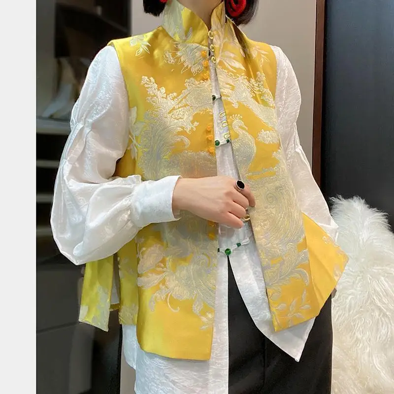 Elegant Women Vest Vintage New Chinese Style Tang Clothes Jacquard Qipao Improved Tang Vests Clothing Autumn Spring Costume