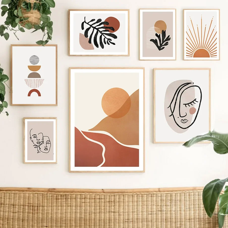 2026 Line Face Sun Rainbow Leaf Geometry Wall Art Canvas Painting Abstract Posters And Prints Pictures Bedroom Living Room De