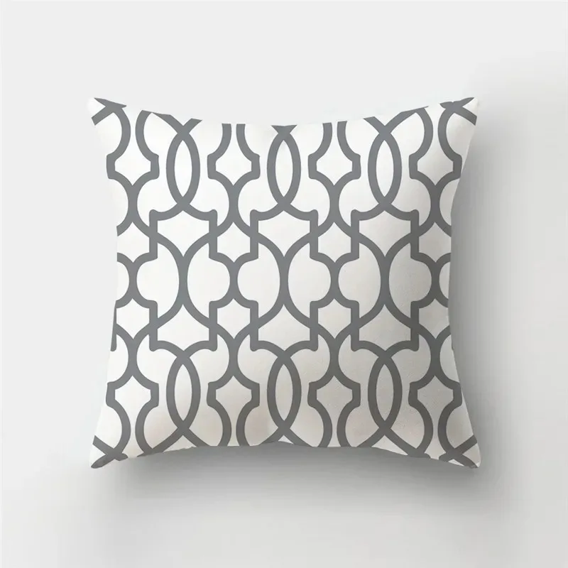 Home Living Room Sofa Bedroom Decorative Pillowcase Grey Geometric Stripe Print Pattern Cushion Cover