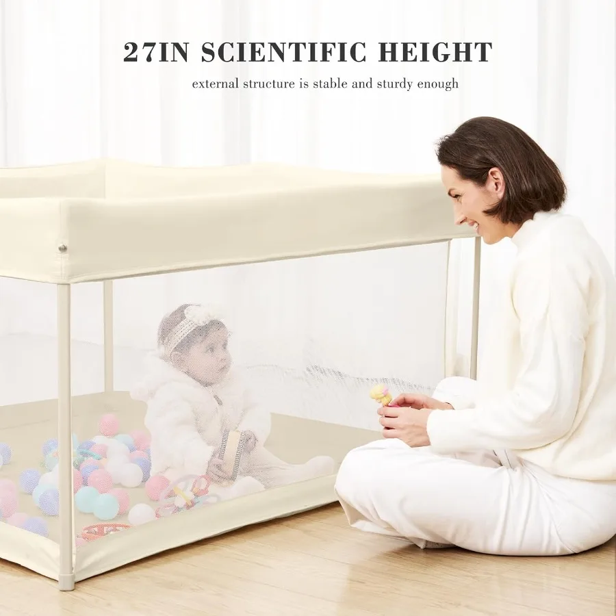Foldable Baby Playpen 50"×50" Out-of-The-Box Ready Playpen for Babies and Toddlers Portable Play Yard with Breathable Mesh and