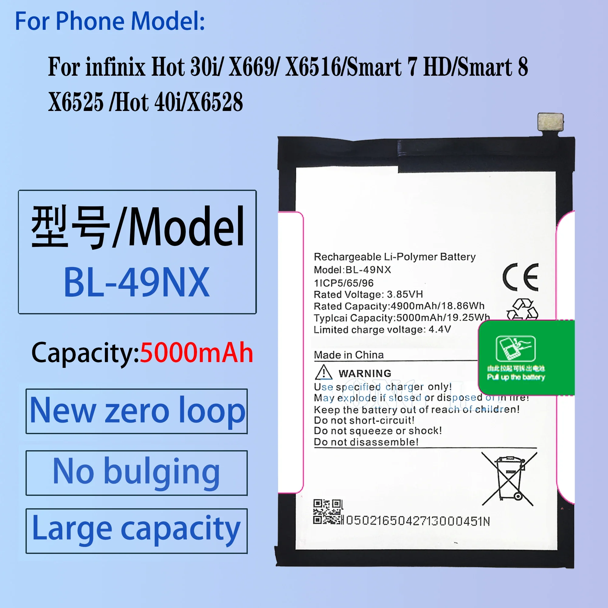 

100% Original BL-49NX Battery For INFINIX Hot 30i/ X669/ X6516/Smart 7 HD/Smart 8 Phone Replacement Bateria+Tools