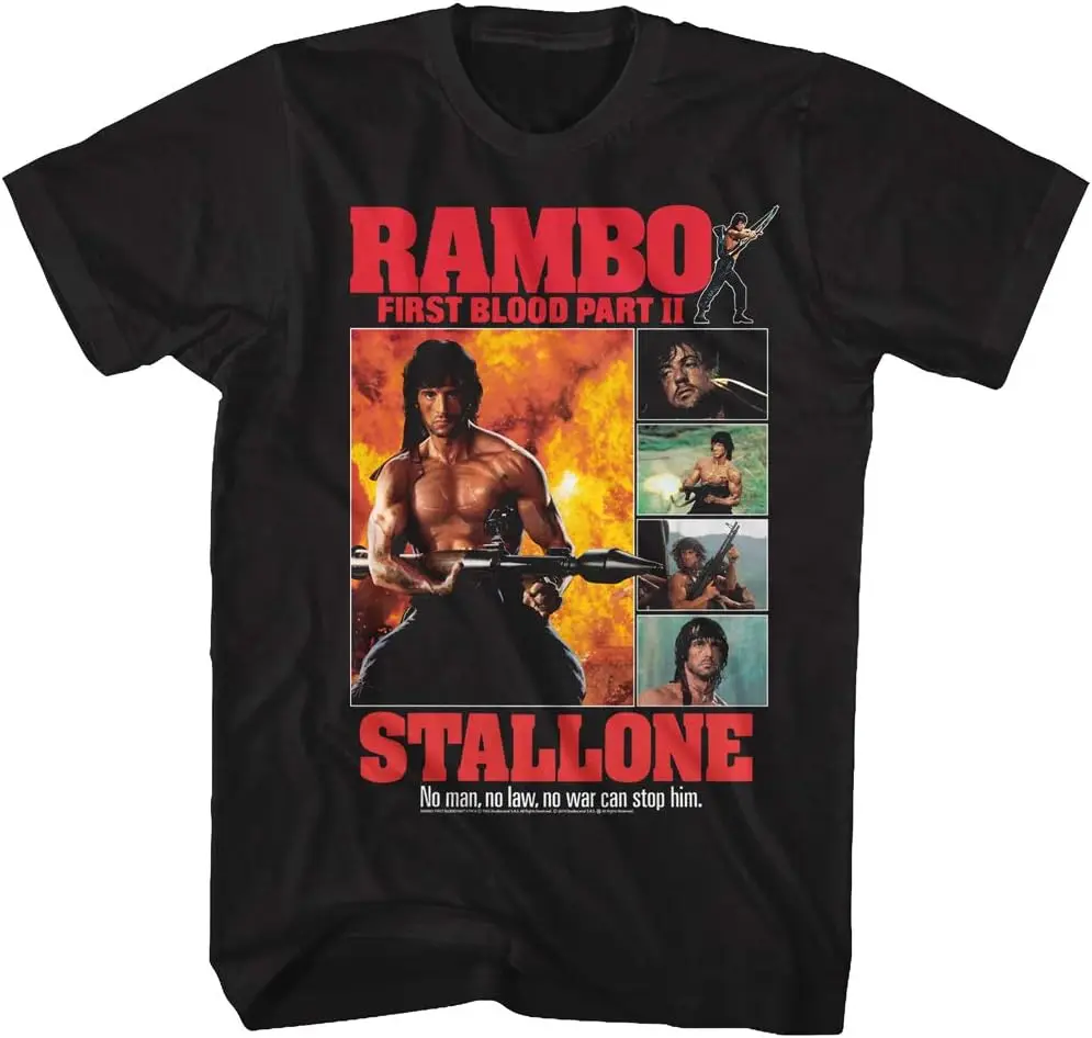 American Classics Rambo 80s Movie First Blood Part II Collage Image Adult Short Sleeve T-Shirt Graphic Tee