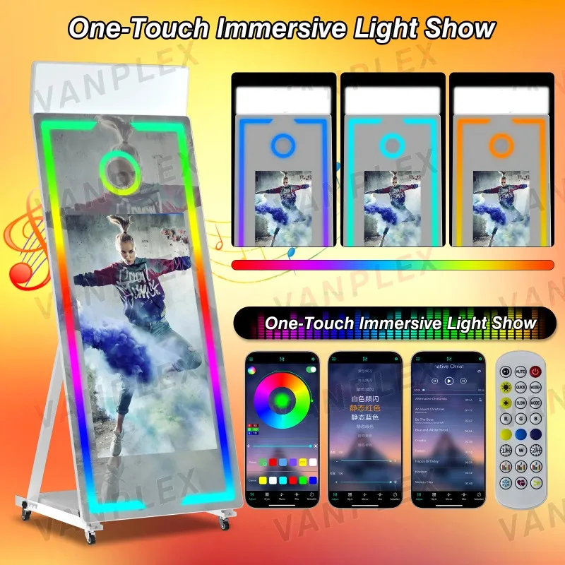 

【Hot Sale】32 43 Inch Magic Mirror Photo Booth Touch Screen Selfie Booth With Ring Light LED Frame For Wedding Party Event Photog
