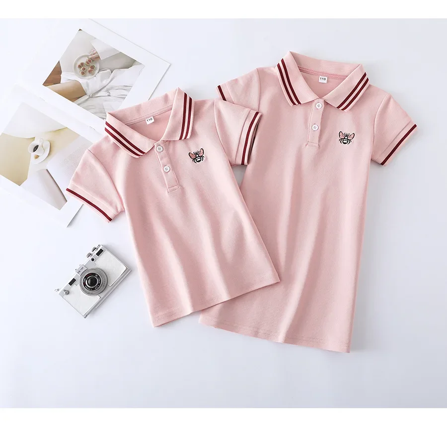 Family Matching Clothes Summer Mother Kids Dresses Cotton Couple Family Look Father Son Polo T-Shirts Tops Mom Daughter Dress