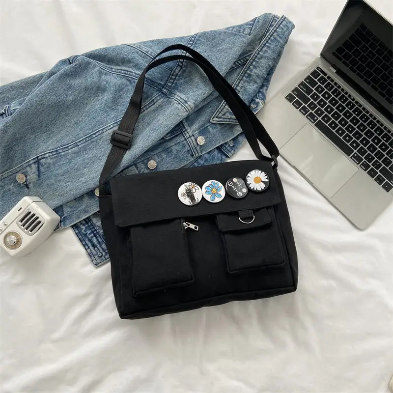 

Холщовая студентка, корейская версия, сумка через плечо, новый милый и универсальный рюкзак почтальона на одно плечо, большой вместительности