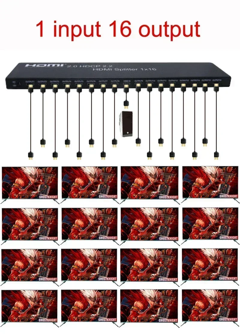 4K 60Hz 1x16 HDMI Splitter video Distributor HDCP 2.2 HDMI 2.0 Video Converter Multi Screen Display 1 To 6 8 10 12 16 TV Monitor