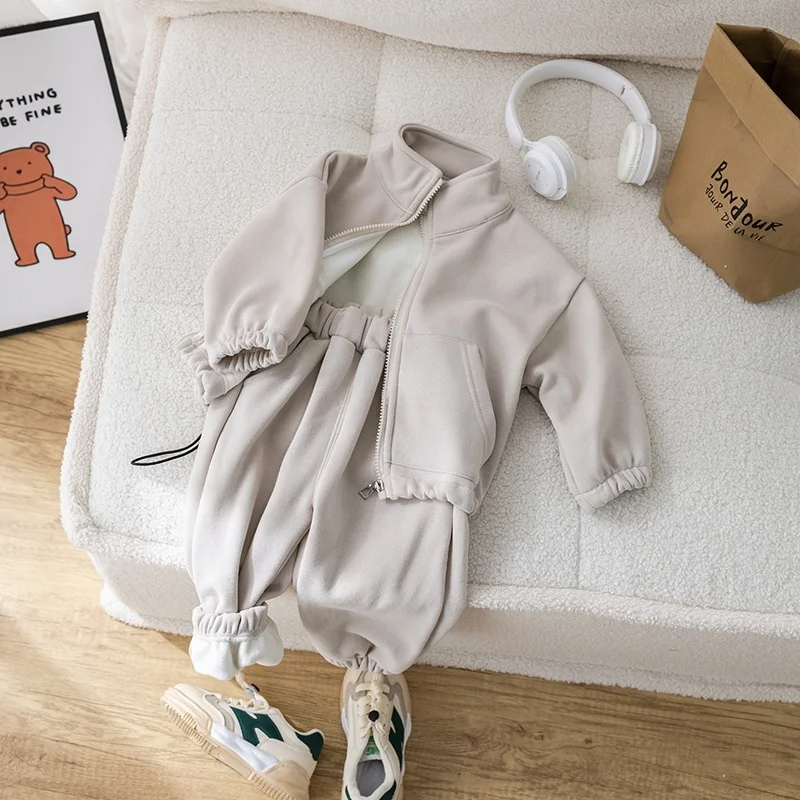 Set di abbigliamento per bambini per bambini in pile invernale casual 2 pezzi Set per bambini Tuta sportiva per ragazze Ragazzi Vestiti Cappotto + Pantaloni 1-5 anni