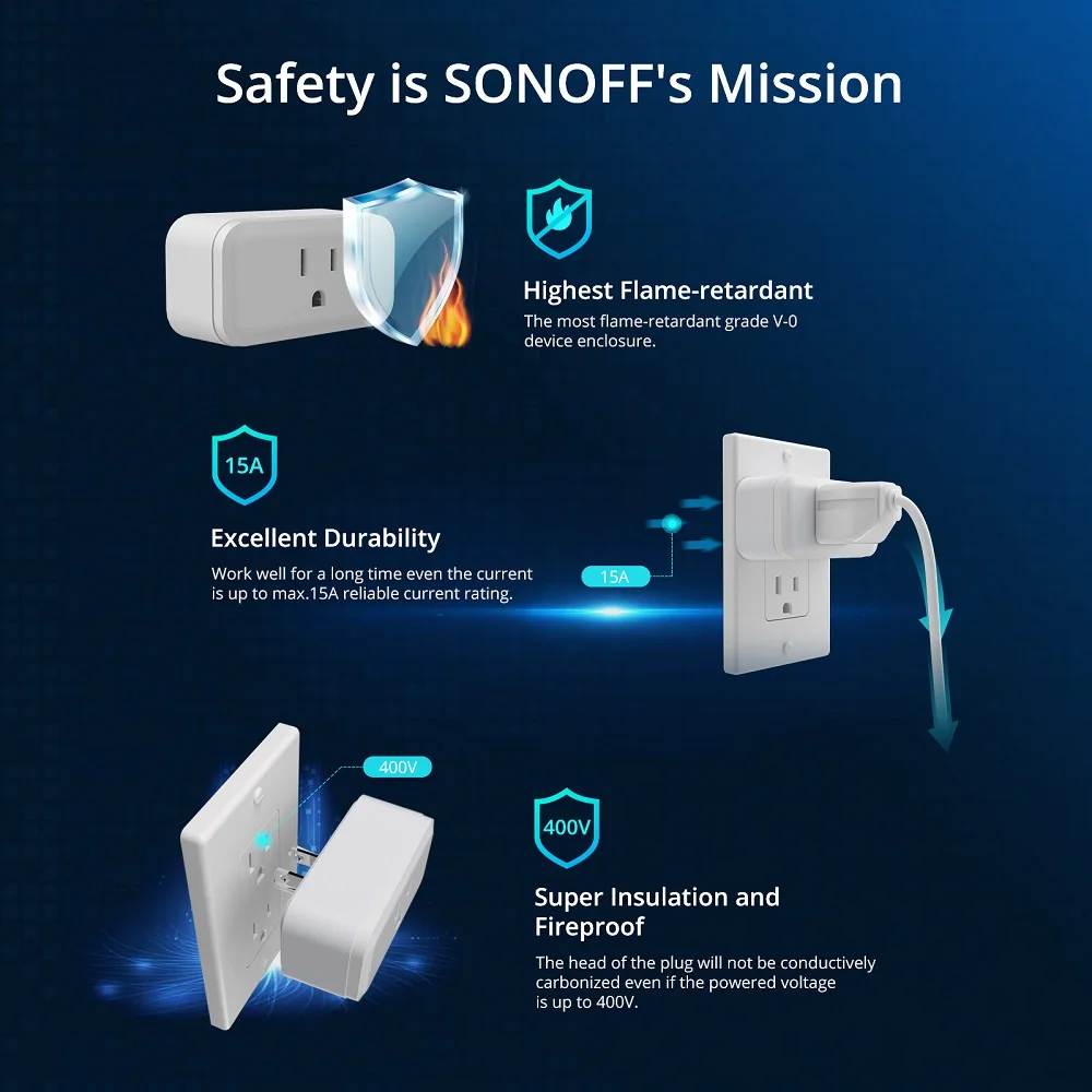 SONOFF-مقبس طاقة صغير شاشة ، S40Lite ، US ، JP المكونات الذكية ، 15A ، WiFi ، ZigBee ، حماية الطاقة الزائدة ، Alexa ، Google