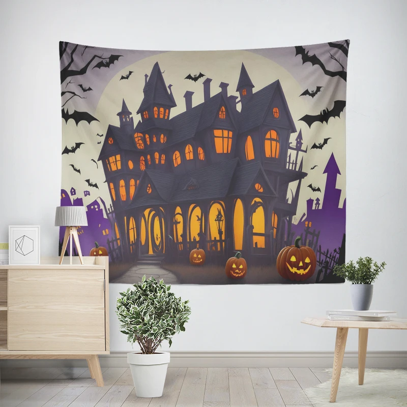 Tapeçaria de parede para decoração de quarto, quarto moderno, quarto estético, arte da parede, tecido grande, halloween, engraçado, outono