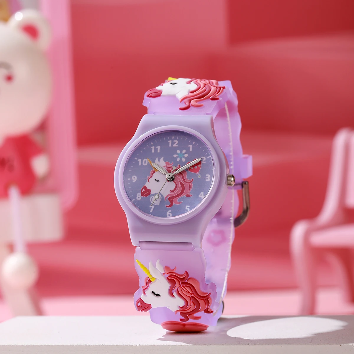 Moda tendência carinhosa unicórnio padrão silicone relógio de pulso de quartzo, adequado para presentes de natal e halloween