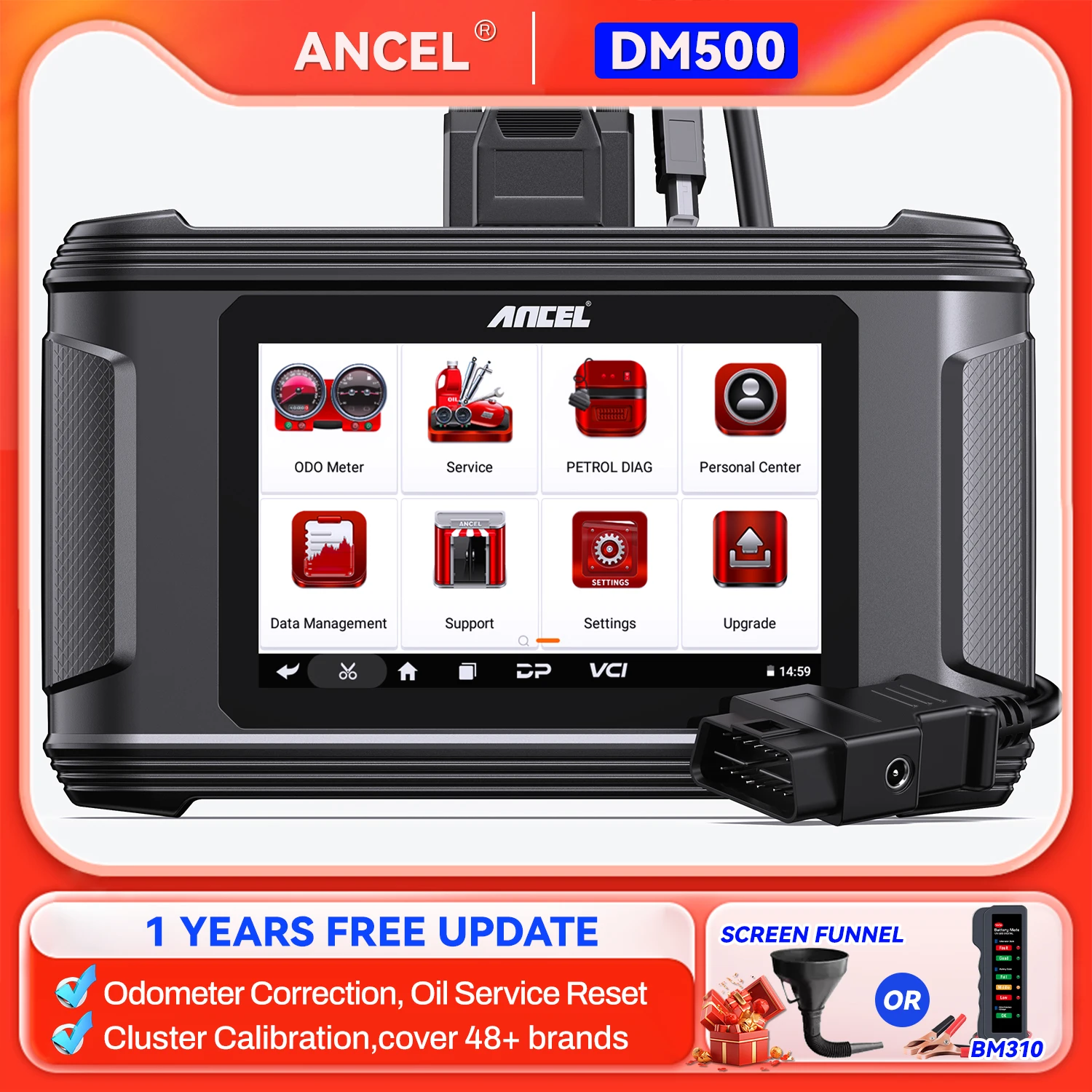 

ANCEL DM500 OBD2 Scanner Car Cluster Correction Oil Reset Code Reader Read Write EEPROM Instrument Adjustment Diagnostic Tools