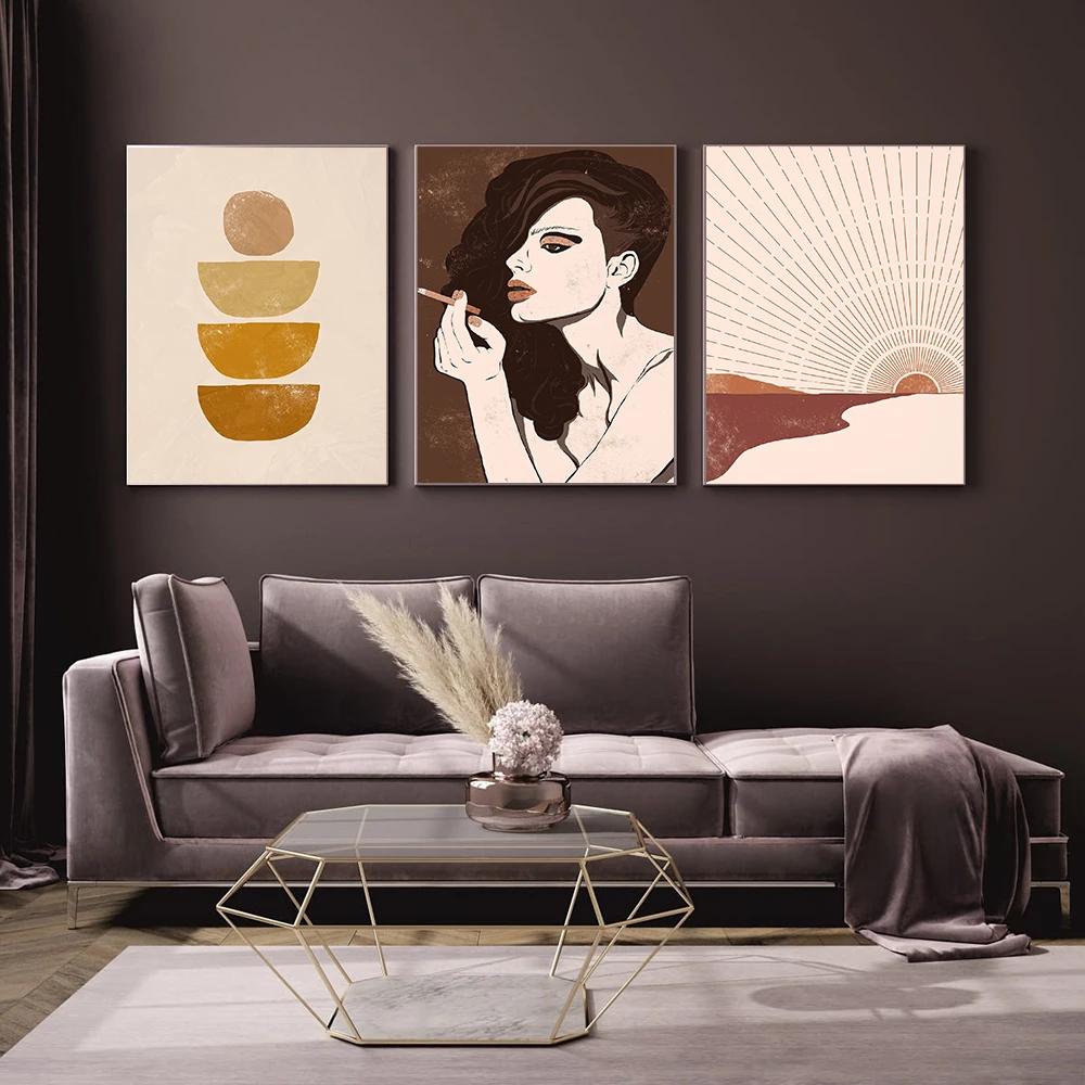 Boho Poster Sun Abstract Line Painting Mid Century Canvas Print Minimalist Posters Wall Modern Art Picture For Living Room De